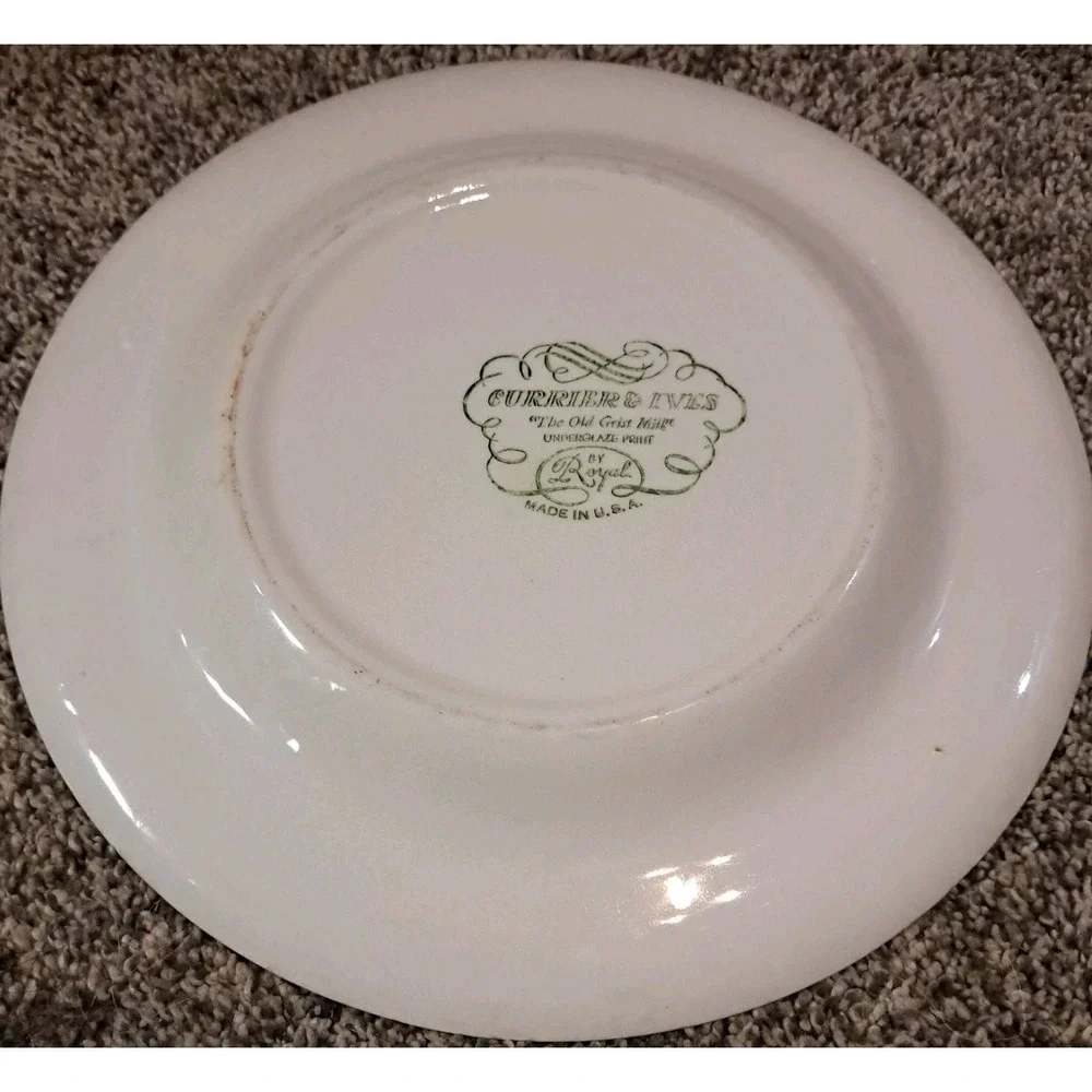 2 Vintage Currier & Ives Old‎ Grist Mill Royal China Made In The USA Plates